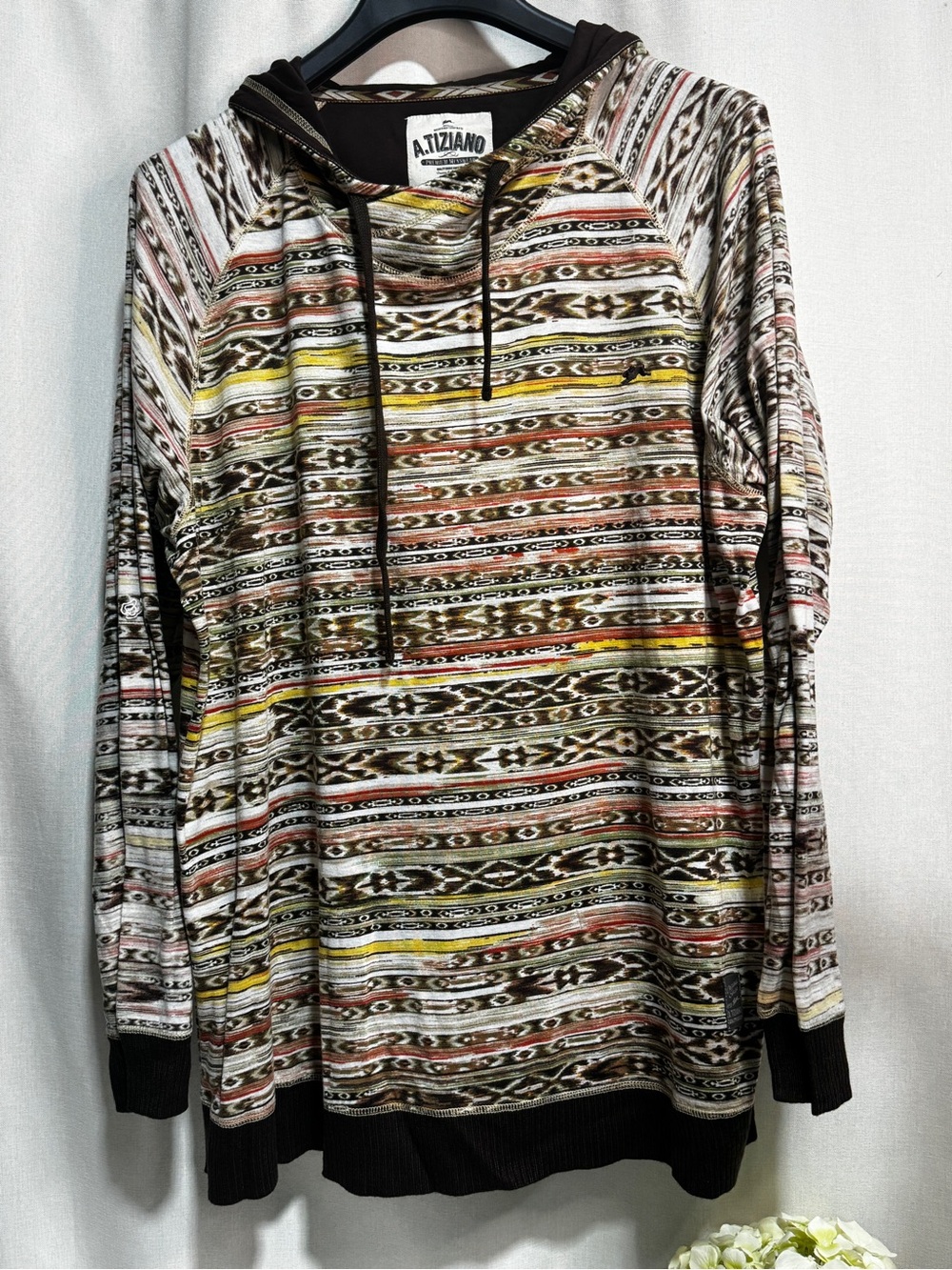 A. Tiziano Men's Aztec Tribal Geometric Pullover Hoodie  Multicolor 3X